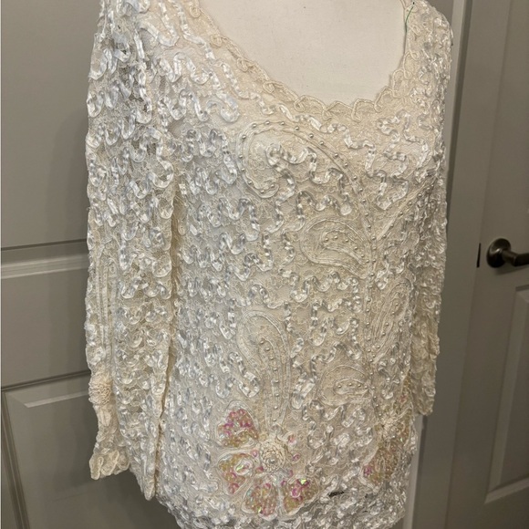 Vintage white lace beaded long sleeve blouse size L - Picture 3 of 16